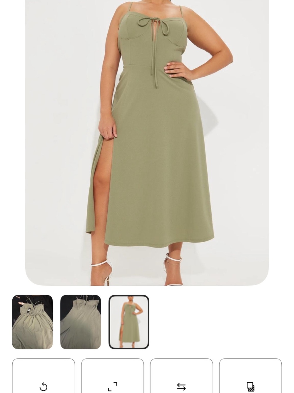 Fashion Nova Olive Green Midi Dress with Side Slit
